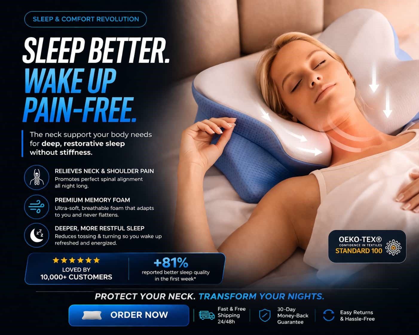 Premium contour memory foam pillow sleep support visual